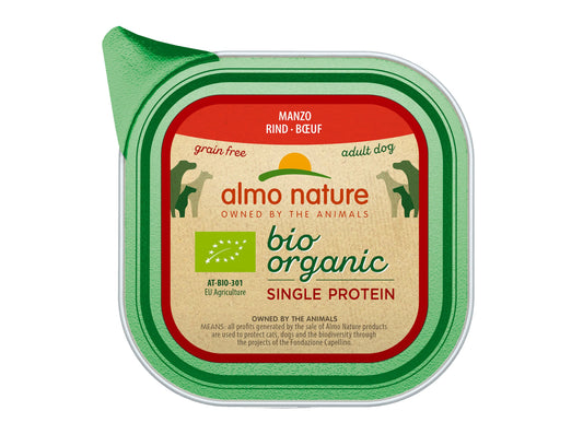Almo Nature Organic Grain Free Wet Dog Food in Tray - Beef - 150g