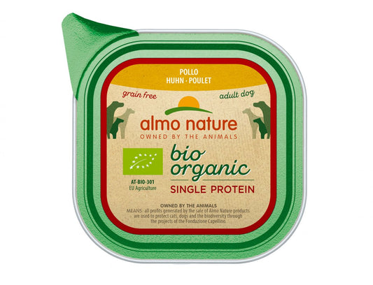 Almo Nature Organic Grain Free Wet Dog Food in Tray - Chicken - 150g
